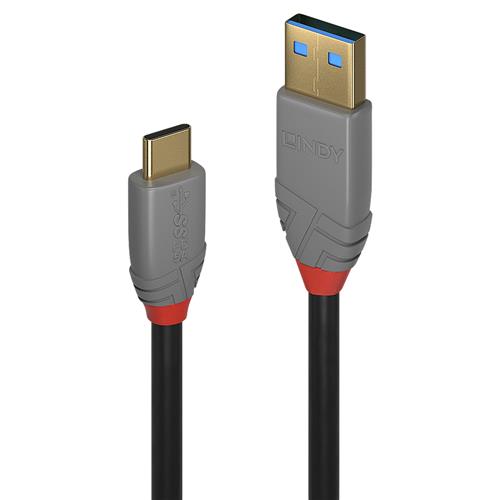Lindy 1m USB 3.2 Type A to C Cable 10Gbps 5A PD Anthra Line
