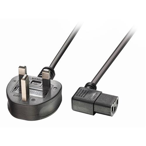 Lindy 1m UK 3 Pin Plug to Right Angled IEC C13 Mains Power Cable Black