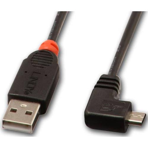 Lindy 1m USB 2.0 Cable - Type A to Micro-B Cable 90 Degree Right Angle 1 m USB A Micro-USB B USB 2.0 Male/Male Black