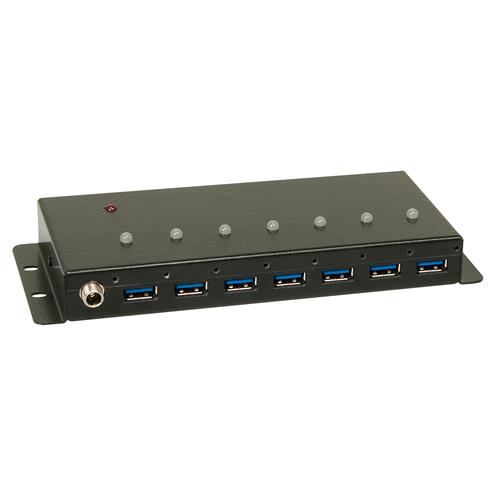 Lindy 7 Port USB 3.0 Metal Hub. Hub interfaces: USB 3.2 Gen 1 (3.1 Gen 1) Type-A. Data transfer rate: 5000 Mbit/s Product colour: Black Cable length: 0.8 m. Width: 185 mm Depth: 75 mm Height: 20 mm. Cables included: USB