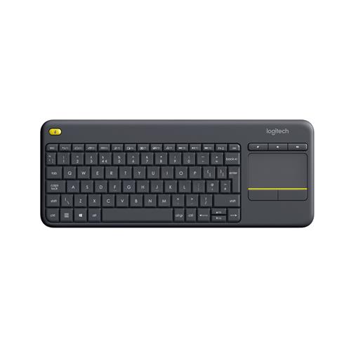 Logitech Wireless Touch Keyboard K400 Plus. Keyboard form factor: Mini. Keyboard style: Straight. Connectivity technology: Wireless Device interface: RF Wireless Keyboard layout: QWERTY Recommended usage: Home. Product colour: Black