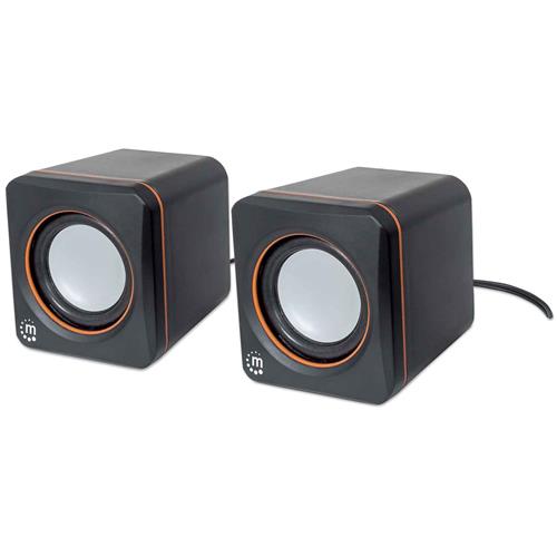 Manhattan 2600 Series Speaker System Small Size Big Sound Two Speakers Stereo USB power Output: 2x 3W 3.5mm plug for sound In-Line volume control Cable 0.9m Black Three Year Warranty