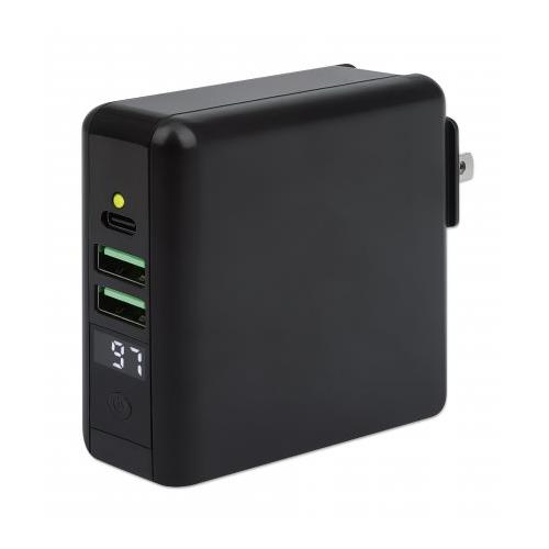 Photos - Charger MANHATTAN 4-in-1 Travel Wall  and Powerbank 8000 mAh USA/UK/Euro 2-pin Plugs Output: 1x USB-C 2x USB-A ports and Wire 