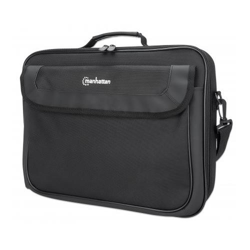 Manhattan Cambridge Laptop Bag 15.6" Clamshell Design Black LOW COST Accessories Pocket Document Compartment on Back Shoulder Strap (removable) Equivalent to Targus TAR300 Notebook Case Three Year Warranty