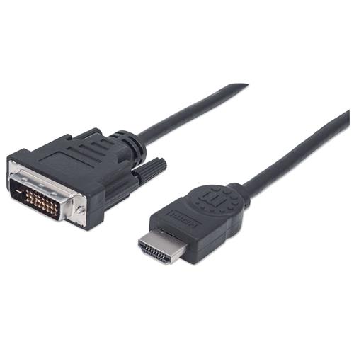Manhattan HDMI to DVI-D 24+1 Cable 1.8m Male to Male Black Dual Link Compatible with DVD-D Lifetime Warranty Equivalent to HDMIDVIMM6 1.8 m HDMI Type A (Standard) DVI-D Male Male Straight