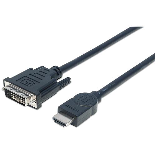 Manhattan HDMI to DVI-D 24+1 Cable 3m Male to Male Black Dual Link Compatible with DVD-D Lifetime Warranty Equivalent to HDDVIMM3M 3 m HDMI Type A (Standard) DVI-D Male Male Straight