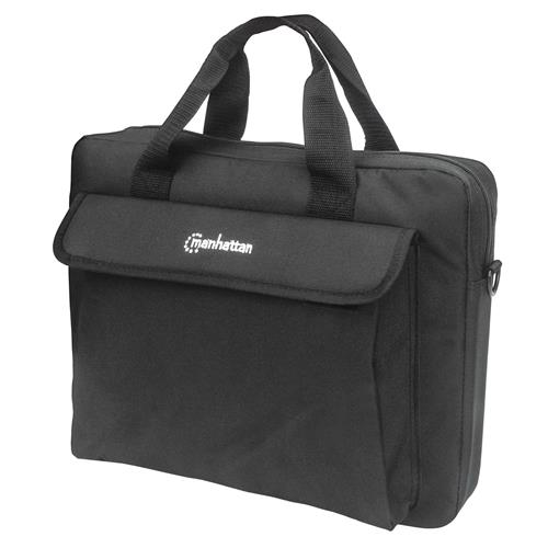 Manhattan London Laptop Bag 14.1" Top Loader Black LOW COST Accessories Pocket Shoulder Strap (removable) Notebook Case Three Year Warranty