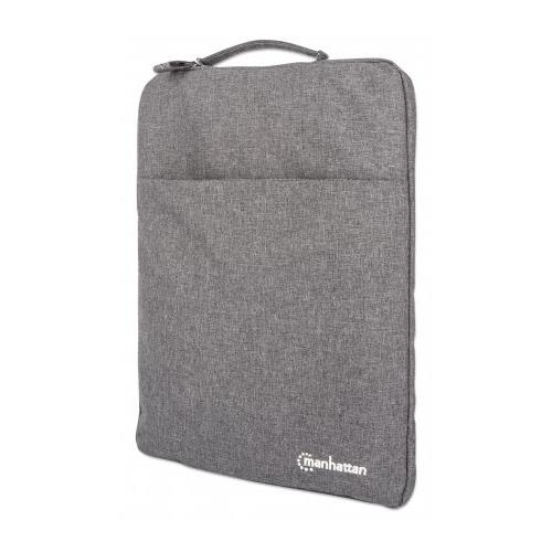 Manhattan Seattle Laptop Sleeve 15.6" Grey Padded Extra Soft Internal Cushioning Main Compartment with double zips Zippered Front Pocket Carry Loop Water Resistant and Durable Notebook Slipcase Three Year Warranty