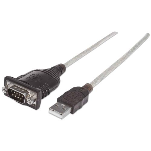 Manhattan USB-A to Serial Converter cable 45cm Male to Male Serial/RS232/COM/DB9 Prolific PL-2303RA Chip Black/Silver cable Three Year Warranty Equivalent to ICUSB232V2.