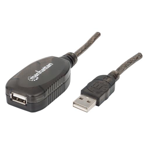 Manhattan USB-A to USB-A Extension Cable 20m Male to Female Active 480 Mbps (USB 2.0) Daisy-Chainable Built In Repeater Hi-Speed USB Black Three Year Warranty Equivalent to USB2AAEXT20M