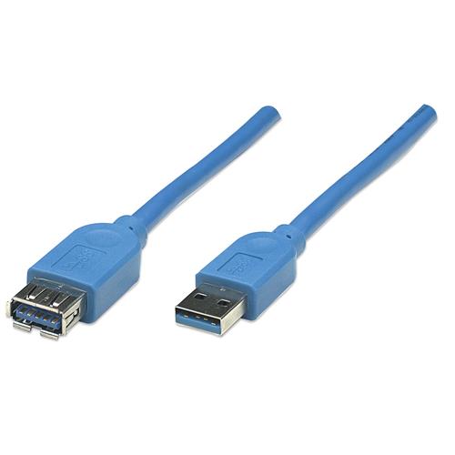 Manhattan USB-A to USB-A Extension Cable 2m Male to Female Blue 5 Gbps (USB 3.2 Gen1 aka USB 3.0) SuperSpeed USB Lifetime Warranty Equivalent to USB3SEXT2MBK (except colour).