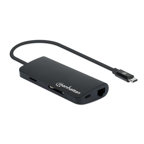 Manhattan USB-C Dock/Hub with Card Reader Ports (x5): Ethernet USB-A (3) and USB-C 5 Gbps (USB 3.2 Gen1 aka USB 3.0) With Power Delivery (100W) to USB-C Port (Note additional USB-C wall charger and USB-C cable needed) Universal for all devices