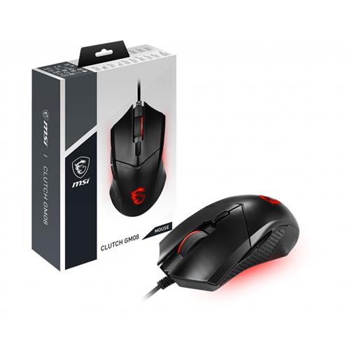 MSI CLUTCH GM08 Optical Gaming Mouse '4200 DPI Optical Sensor 6 Programmable button Symmetrical design Durable switch with 10+ Million Clicks Weight Adjustable Red LED'