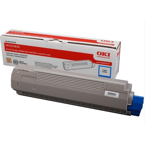 OKI 44059107. Colour toner page yield: 8000 pages Printing colours: Cyan Quantity per pack: 1 pc(s)
