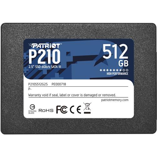 Patriot Memory P210. SSD capacity: 512 GB SSD form factor: 2.5" Read speed: 500 MB/s Write speed: 400 MB/s Component for: PC/Laptop