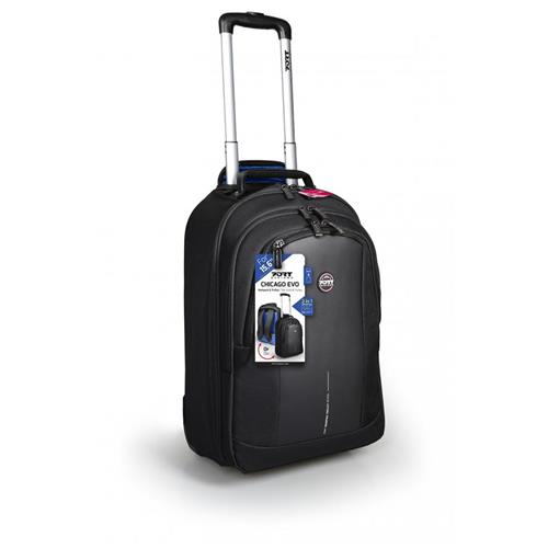 Port Designs CHICAGO EVO. Case type: Trolley case Maximum screen size: 39.6 cm (15.6") Number of front pockets: 1 Carrying handle(s). Weight: 2.52 kg. Surface coloration: Monochromatic