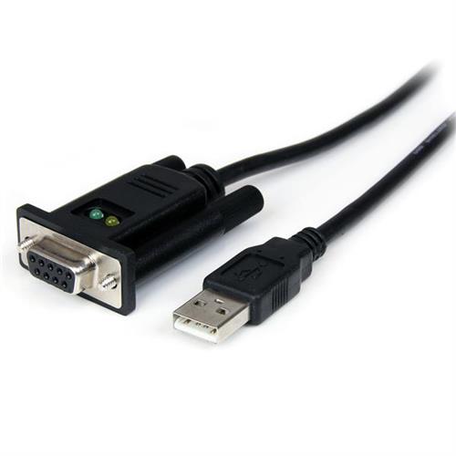 StarTech.com 6ft (1.8m) 1-Port USB to Serial RS232 Adapter FTDI DB9 Serial DCE Adapter Cable Null Modem USB 2.0 - TAA Black 1.7 m USB Type-A DB-9 Male Female