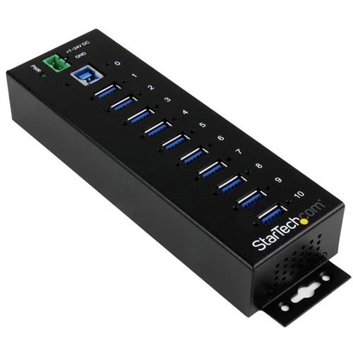 StarTech.com 10-Port USB 3.0 Hub - 5Gbps - Metal Industrial USB-A Hub with ESD & Surge Protection - Din Rail Wall or Desk Mountable - TAA Compliant USB Expander Hub
