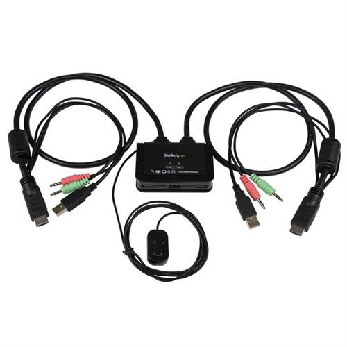 StarTech.com 2 Port USB HDMI Cable KVM Switch with Audio and Remote Switch USB Powered