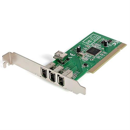 StarTech.com 4 port PCI 1394a FireWire Adapter Card - 3 External 1 Internal - TAA PCI IEEE 1394/Firewire Green Metallic CE UL FCC REACH TAA Microsoft WHQL Certified Texas Instruments - TSB12LV26 0.4 Gbit/s