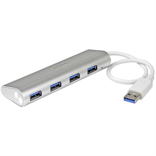 StarTech.com 4-Port USB Hub USB A to 4x USB-A Ports USB 5Gbps Rugged Design Bus-Powered Portable Laptop USB 3.0 Hub USB 3.2 Gen 1 (3.1 Gen 1) Type-A USB 3.2 Gen 1 (3.1 Gen 1) Type-A 5000 Mbit/s Silver White Aluminium Plastic Power