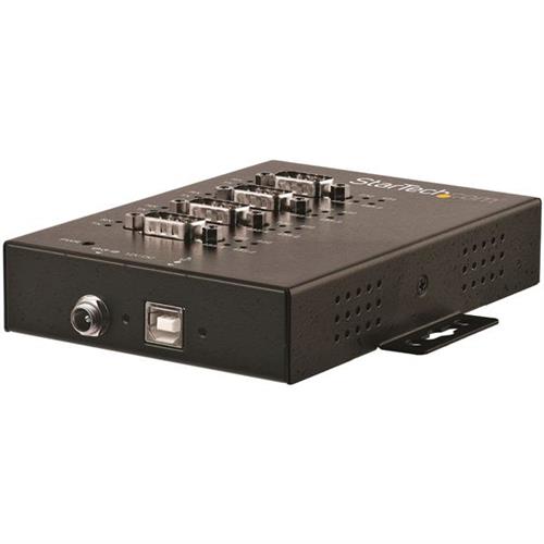 StarTech.com 4 Port Serial Hub USB to RS232/RS485/RS422 Adapter - Industrial USB 2.0 to DB9 Serial Converter Hub - IP30 Rated - Din Rail Mountable Metal Serial Hub - 15kV ESD Protection - TAA