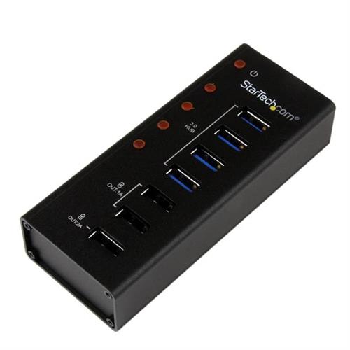 StarTech.com 4 Port USB 3.0 Hub (5Gbps) plus 3 Dedicated USB Charging Ports (2 x 1A & 1 x 2A) - Wall Mountable Metal Enclosure USB 3.2 Gen 1 (3.1 Gen 1) Type-B USB 2.0 USB 3.2 Gen 1 (3.1 Gen 1) Type-A 5000 Mbit/s Black Aluminium DC