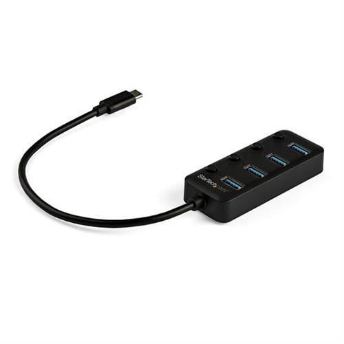 StarTech.com 4 Port Bus Powered USB C Hub with Individual On/Off Switches USB 3.0 (5Gbps) Expansion Hub Desktop/Laptop USB-C to USB-A Splitter USB 3.2 Gen 1 (3.1 Gen 1) Type-C USB 3.2 Gen 1 (3.1 Gen 1) Type-A 5000 Mbit/s Black Plastic Power