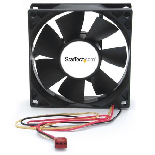 StarTech.com 80x25mm Dual Ball Bearing Computer Case Fan w/ TX3 Connector. Type: Fan Fan diameter: 8 cm Rotational speed (max): 3000 RPM Bearing type: Ball bearing. Voltage: 12 V. Width: 80 mm Depth: 80 mm Height: 25 mm. Product colour: Black