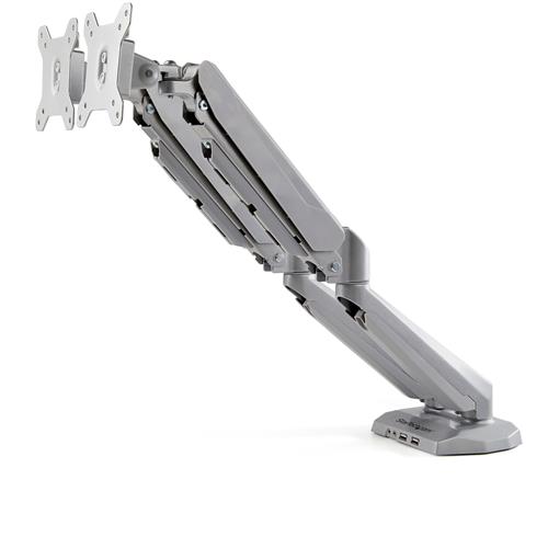StarTech.com Desk Mount Dual Monitor Arm with USB & Audio Desk Clamp VESA Mount for up to 32" (17.6lb/8kg) Displays Ergonomic Full Motion Dual Monitor Arm - Silver