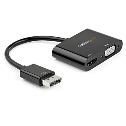 StarTech.com DisplayPort to HDMI VGA Adapter - DisplayPort 1.2 HBR2 to HDMI 2.0 (4K 60Hz) or VGA 1080p Converter Dongle - DP to HDMI or VGA Monitor Adapter - Digital Video Display Adapter DisplayPort HDMI + VGA (D-Sub) Male Female Straight Stra