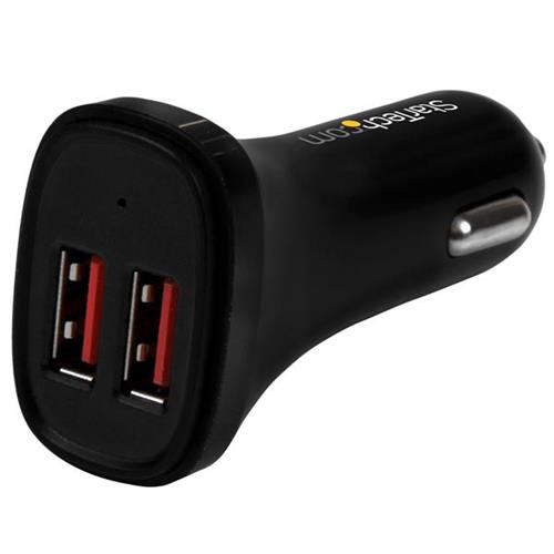 StarTech.com Dual-Port USB Car Charger - 24W/4.8A - Black Auto Cigar lighter 5 V Black