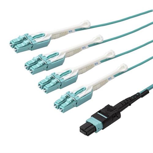 StarTech.com 1m (3ft) MTP(F)/PC to 4x LC/PC Duplex Breakout OM3 Multimode Fiber Optic Cable OFNP Plenum 40G Networks Low Insertion Loss - Fiber Jumper Cord 1 m OM3 MPO/MTP 8x LC