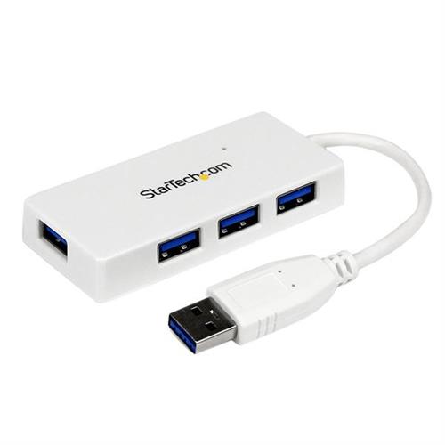 StarTech.com Portable 4 Port SuperSpeed Mini USB 3.0 Hub - White~Portable 4 Port SuperSpeed Mini USB 3.0 Hub - 5Gbps - White USB 3.2 Gen 1 (3.1 Gen 1) Type-A USB 3.2 Gen 1 (3.1 Gen 1) Type-A 5000 Mbit/s White Plastic Power