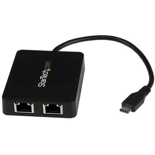 StarTech.com USB-C to Dual Gigabit Ethernet Adapter with USB 3.0 (Type-A) Port USB Type-C Gigabit Network Adapter Wired RJ-45 USB 5000 Mbit/s Black
