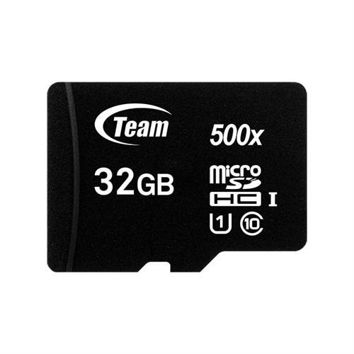Team Group 32GB Micro SDHC. Capacity: 32 GB Flash card type: MicroSDHC Flash memory class: Class 10 Internal memory type: UHS-I Read speed: 80 MB/s Write speed: 15 MB/s. Product colour: Black
