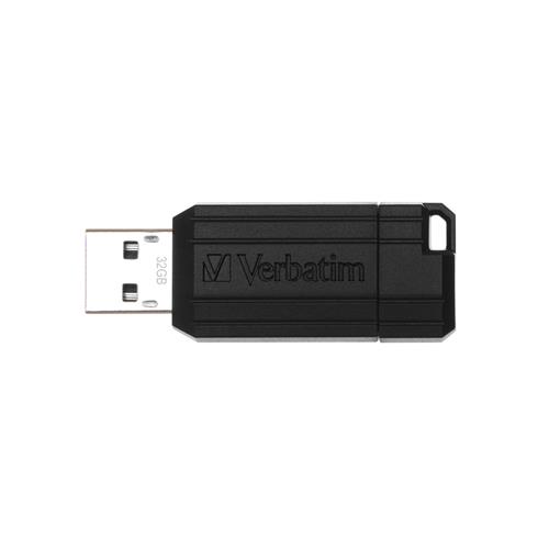 Verbatim PinStripe - USB Drive 32 GB - Black. Capacity: 32 GB Device interface: USB Type-A USB version: 2.0 Read speed: 10 MB/s Write speed: 4 MB/s. Form factor: Slide. Password protection. Weight: 8.6 g. Product colour: Black