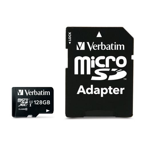 Verbatim Premium. Capacity: 128 GB Flash card type: MicroSDXC Flash memory class: Class 10 Internal memory type: UHS-I Read speed: 90 MB/s Write speed: 10 MB/s. Product colour: Black