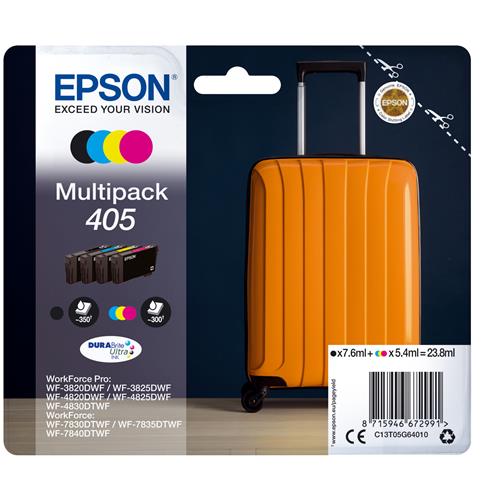 Epson 405 Suitcase DURABrite Ultra Multipack 4-colours Ink Standard Yield Black Cyan Magenta Yellow Pigment-based ink Pigment-based ink 7.6 ml 5.4 ml