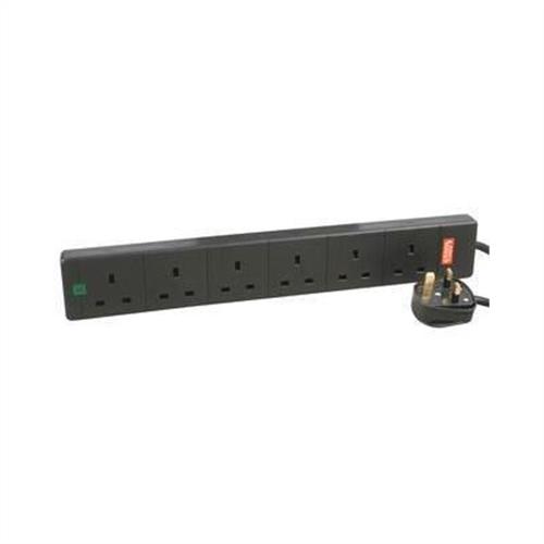 10m Black 6 Gang Surge and Spike Protected Extension Lead