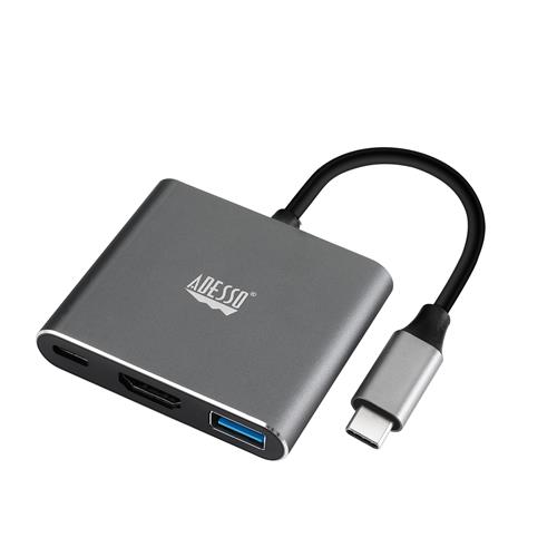 Adesso AUH-4010 USB 3.2 Gen 1 (3.1 Gen 1) Type-C Grey DisplayPort HDMI Thunderbolt 3 USB 3.2 Gen 1 (3.1 Gen 1) Type-C 5 - 20 V 45 mm 13.6 mm