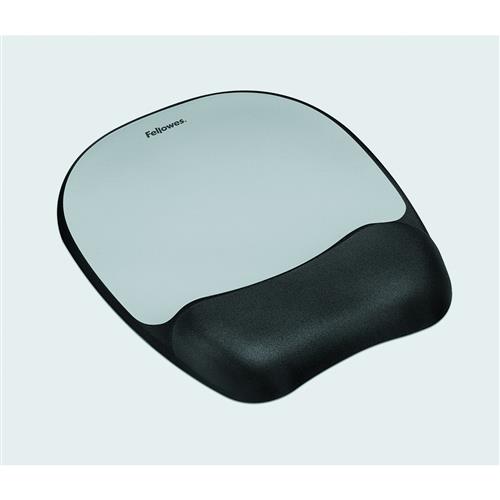 Fellowes Mouse Mat Wrist Support - Memory Foam Mouse Pad with Soft Foam Pillow - Ergonomic Mouse Mat for Computer Laptop Home Office Use - Compatible with Laser and Optical Mice - Silver Black Silver Monochromatic Fabric Memory foam Wrist res