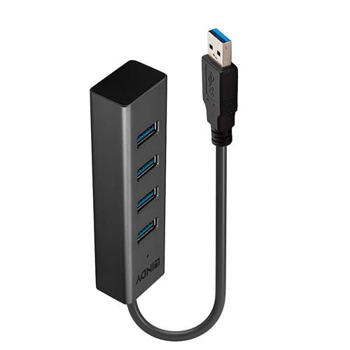 Lindy 4 Port USB 3.0 Hub USB 3.2 Gen 1 (3.1 Gen 1) Type-A USB 3.2 Gen 1 (3.1 Gen 1) Type-A 5000 Mbit/s Black Aluminium Plastic 0.3 m