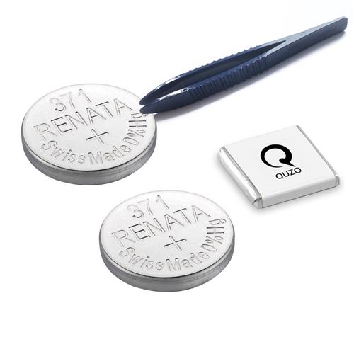 Bundle of 2x Renata 371 Batteries and Specialist Installation Tweezers and Quzo Belgian Chocolate