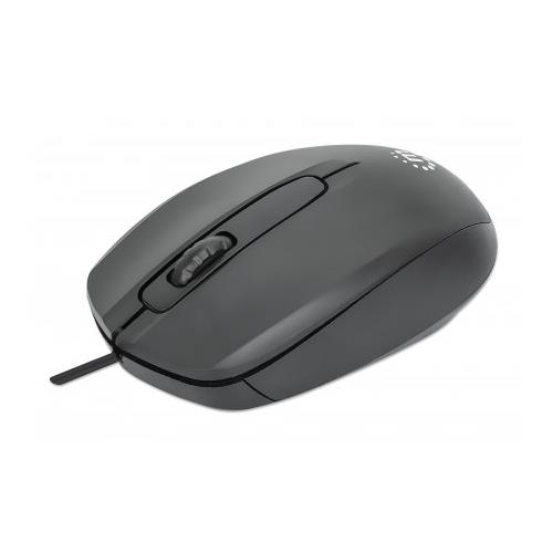 Manhattan Comfort II USB Wired Mouse Black 1000dpi USB-A Optical Ambidextrous Portable/Compact Three Button with Scroll Wheel Three Year Warranty