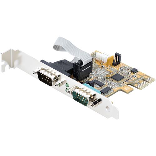 StarTech.com 2-Port PCI Express Serial Card Dual Port PCIe to RS232 (DB9) Serial Card 16C1050 UART Standard or Low Profile Brackets COM Retention For Windows & Linux - TAA