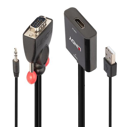 Lindy VGA and Audio to HDMI Converter VGA (D-Sub) + 3.5mm HDMI + USB Male Female Straight Straight