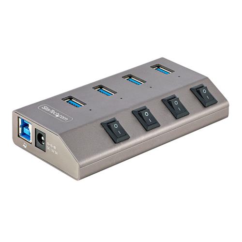 StarTech.com 4 Port Self-Powered USB C Hub with Individual On/Off Switches USB 3.0 (5Gbps) Expansion Hub with Power Supply Desktop Laptop USB-C to USB-A Splitter