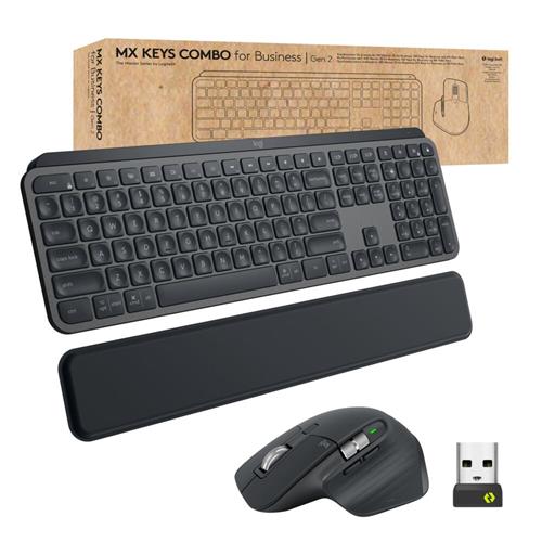 Logitech Master MX Keys Combo for Bussiness keyboard Mouse included Office RF Wireless + Bluetooth QWERTY US International Graphite