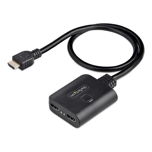 StarTech.com 2-Port HDMI Splitter 4K 60Hz HDMI 2.0 Video 4K HDMI Splitter 1 In 2 Out 1x2 HDMI Display/Output Splitter HDR/HDCP 20in (50cm) Built-in HDMI Cable